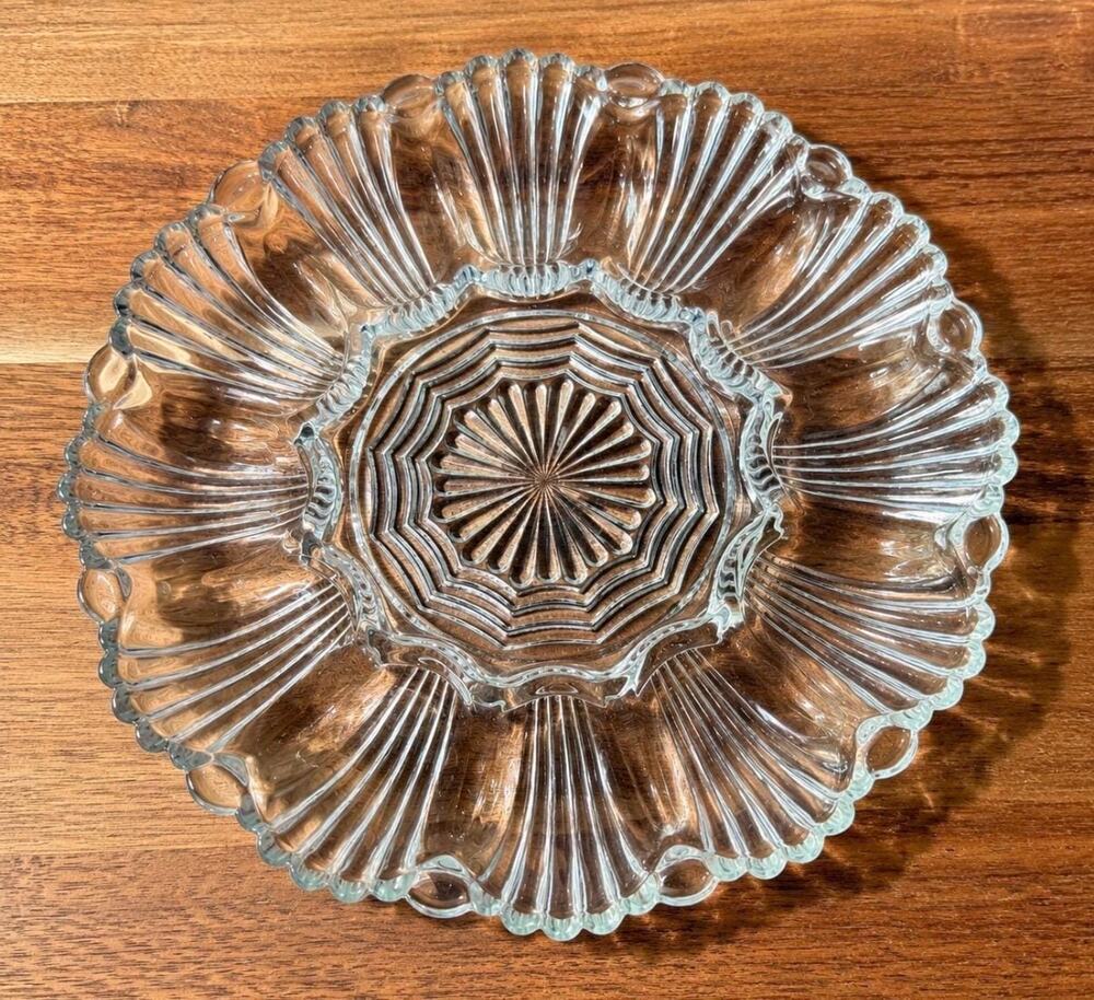 Vintage Anchor Hocking Deviled Egg Plate | Mid Century Pressed Glass Tray